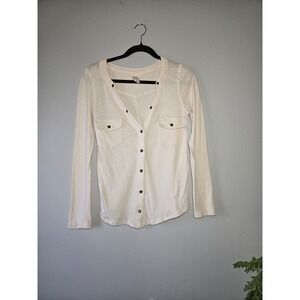 We The Free Ivory Snap Front Henley Top Women Small Long Sleeve Cotton